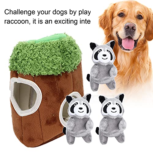 Raccoon in Tree Hide and Seek Dog Toy, Hide a Raccoon Plush Dog Toy Puzzle with Squeaker for Small and Medium Size Dogs