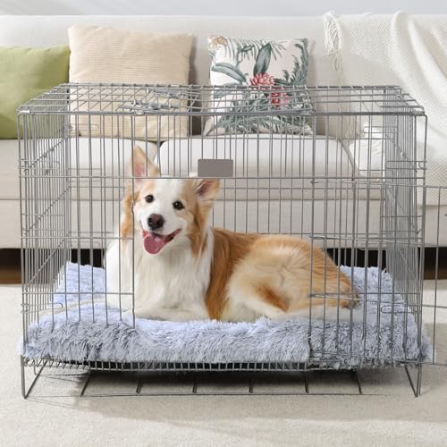 Vonabem Large Dog Bed Crate Pad 36 inch, Washable Pet Beds Medium Small Sized Dogs, Deluxe Plush Warm Anti-Slip Puppy Mats for Sleeping, Soft Kennel Pads 35 * 23 inch Grey - color: Grey, size: 35.0"L x 23.0"W x 2.0"Th