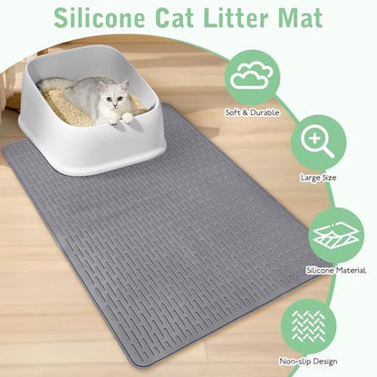 Cat Litter Mat 36" x 20" Waterproof Rubber Litter Box Mat Non-Slip & Soft Litter Trapping Mat Easy to Clean Kitty Litter Mat for Indoor Floor (Large) - size: L:36"×20"