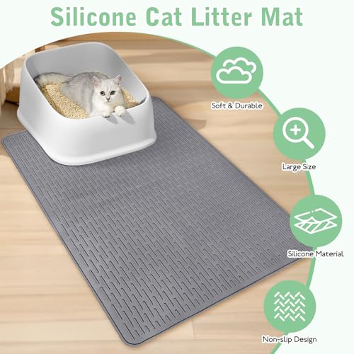Cat Litter Mat 30" x 21" Waterproof Rubber Litter Box Mat Non-Slip & Soft Litter Trapping Mat Easy to Clean Kitty Litter Mat for Indoor Floor (Medium) - size: M:30"×21"