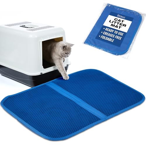 Filbert Cat Litter Mat, Foldable Cat Litter Mat, 23.6"x 14.8", Honeycomb Design, Skid-Proof, Water-Proof, Double Layer, Easy to Clean, Less Waste, Blue - color: Blue