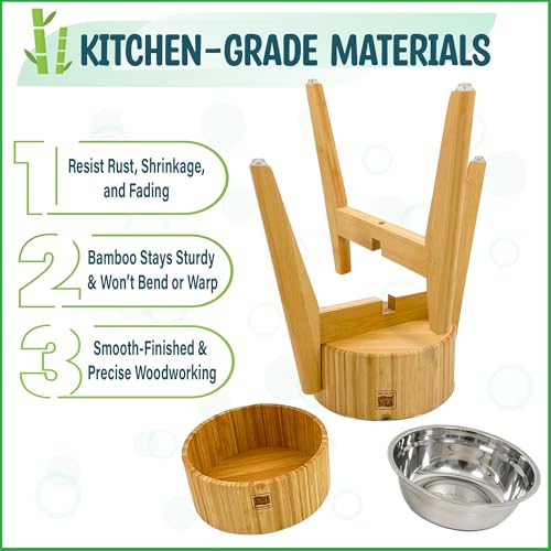 Elevated Dog Bowls for Large Breed - (15-Inch High) Raised Food/Water Bowl with Stand - Bamboo-Steel, Dry/Wet Food Suitable - color: Bamboo-N15, size: Height: 15" Bowl: 9.5"