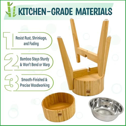 Elevated Dog Bowls for Large Breed - (15-Inch High) Raised Food/Water Bowl with Stand - Bamboo-Steel, Dry/Wet Food Suitable - color: Bamboo-N15, size: Height: 15" Bowl: 9.5"