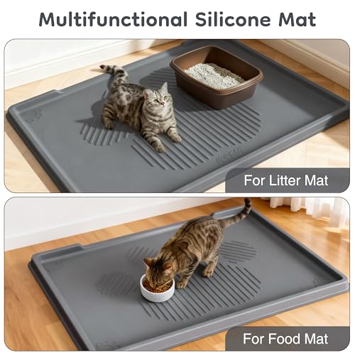 ISSEVE Cat Litter Mat 40" x 28" XL, Extra Large Silicone Mat for Litter Box, 1.38" Raised Edge Urine Proof Litter Trapping Mat Pad for Scatter Control, Soft on Kitty Paws, Protect Floor (Dark Grey) - color: Dark Grey