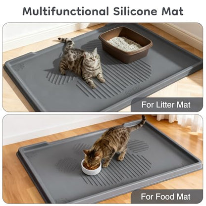 ISSEVE Cat Litter Mat 40" x 28" XL, Extra Large Silicone Mat for Litter Box, 1.38" Raised Edge Urine Proof Litter Trapping Mat Pad for Scatter Control, Soft on Kitty Paws, Protect Floor (Dark Grey) - color: Dark Grey