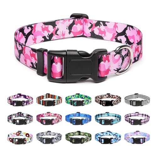 Mercano Adjustable Dog Collar - Special Design Patterns, Soft Nylon Comfortable Durable Pet Collar for Small Medium Large Dogs (XS, Dog Camouflage Pink) - color: Dog Camouflage Pink, size: Extra Small