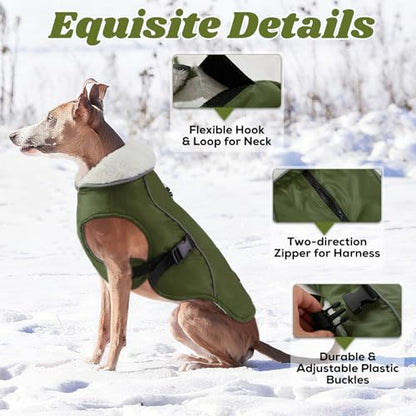 EMUST Dog Coat Winter, Waterproof Pet Snow Jacket for Winter, Adjustable Small/Medium/Large Dog Coat, Green, L - color: Green, size: Large