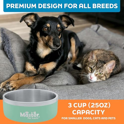 Master Pet Supply Stainless Steel Dog Bowls - 25 oz, Heavy Duty - Pistachio, Double Wall Extra-Thick Insulated, Non-Slip Pet Water Bowl for Dogs, Cats & Pets, Anti Rust Metal, Dish Washer Safe - color: Pistachio, size: 3 Cups (25 oz)