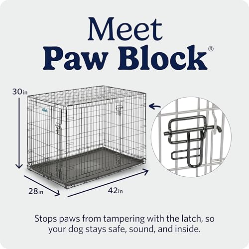 MidWest Homes for Pets 42-Inch iCrate for Large Breeds, 71-90 lbs, Single Door Folding Dog Crate with Divider Panel, Leak-Proof Tray & Secure Latch, Portable, Durable & Easy to Assemble - size: 42.0"L x 28.0"W x 30.0"H