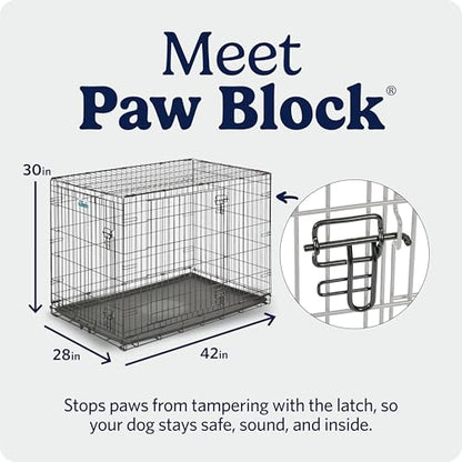 MidWest Homes for Pets 42-Inch iCrate for Large Breeds, 71-90 lbs, Single Door Folding Dog Crate with Divider Panel, Leak-Proof Tray & Secure Latch, Portable, Durable & Easy to Assemble - size: 42.0"L x 28.0"W x 30.0"H