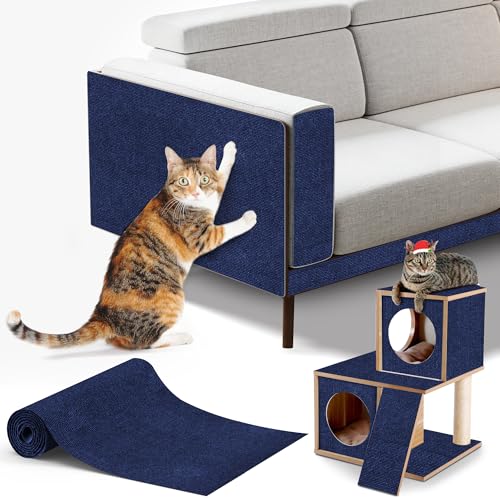 Cat Scratching mat Self-Adhesive, Trimmable Furniture Protector for Couch, Sofa, Wall & Cat Trees - Durable Scratch Pad with Nano Tape, DIY Climbing Carpet for Indoor Cats (Dark Blue, 78.7"x15.8") - color: Dark blue, size: 78.7"x15.8"