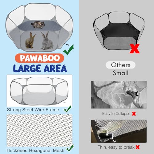 Pawaboo Small Animals Playpen with Pad, Waterproof Small Pet Cage Tent with Reusable Pad, Portable Outdoor Yard Fence for Chick/Kitten/Puppy/Guinea Pig/Rabbits/Chinchillas, Gray+Gray - color: Gray+Gray