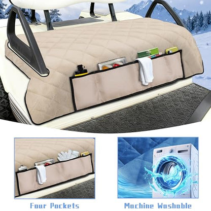 Golf Cart Seat Covers with 4 Front Pockets, Thick Seat Towel Blanket with Non-Slip Backing, Fits EZGO, Club Car, Yamaha and More 2 & 4 Passenger Golf Carts, Khaki - color: Khaki