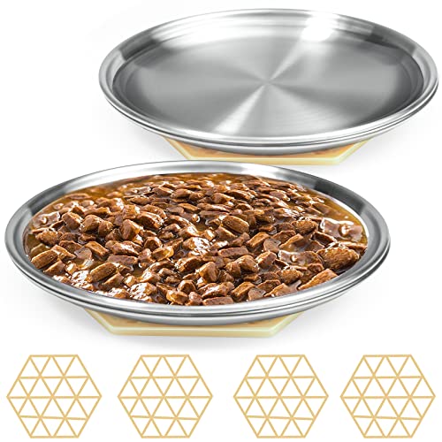 Stainless Steel Cat Dishes for Food and Water Bowls for Small and Medium Pets Relief of Whisker Fatigue -4 Sets Shallow Style - size: 13 ounce,4 sets