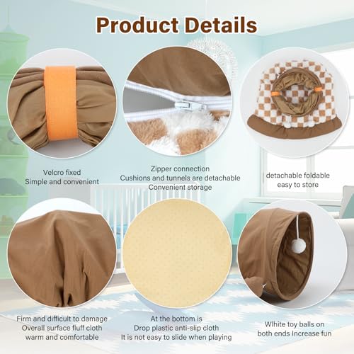 BWOGUE Bunny Tunnel Bed, 2-in-1 Collapsible Tunnel Tubes Toys with Removable Mat Hideout for Cats Kittens Rabbits Guinea Pigs Kitty (Coffee) - color: Coffee