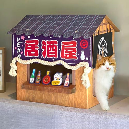 SMILE PAWS Cat Beds for Indoor Cats, Cardboard Cat House with Scratchers, Izakaya Bar, Large Sturdy Cat Furniture Condo Cave Tent, Easy to Assemble Pet Toys Accessories Stuffs, Bunny Small Animals - style: Izakaya Bar