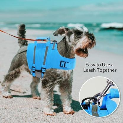 Queenmore Large Dog Swimming Life Jacket with Back Zip, Rescue Handle, Hook (Blue L) - color: Blue, size: Large