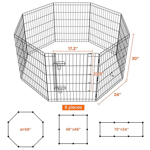 Yaheetech 30" High 8 Panel Foldable Metal Dog Exercise Pen Pet Playpen Dog Fence Outdoor & Indoor Use for Small Animals with Door Black - size: 30"