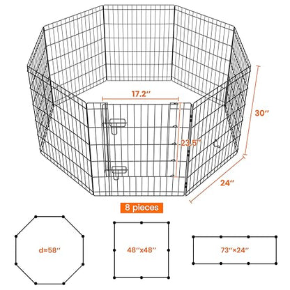 Yaheetech 30" High 8 Panel Foldable Metal Dog Exercise Pen Pet Playpen Dog Fence Outdoor & Indoor Use for Small Animals with Door Black - size: 30"