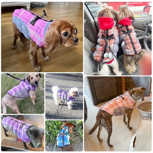 BEAUTYZOO Dog Winter Coat with Harness Built in, Reflective Plaid Puffer Vest Waterproof for Small Dogs, Fleece Warm Puppy Zipped Jacket with D Ring, Pet Cold Weather Sweater Clothes, Brown S - color: Brown, size: Small