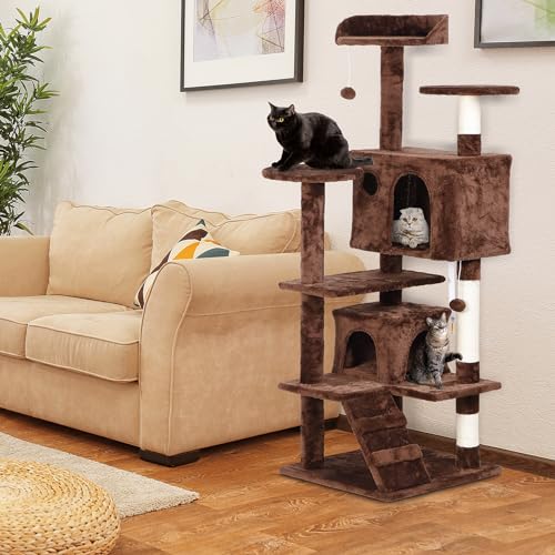 Nova Microdermabrasion 54 in Cat Tree Tower for Indoor Cats Multi-Level Cat Condo Cat Bed Furniture with Scratching Post Kittens Activity Center - color: Brown