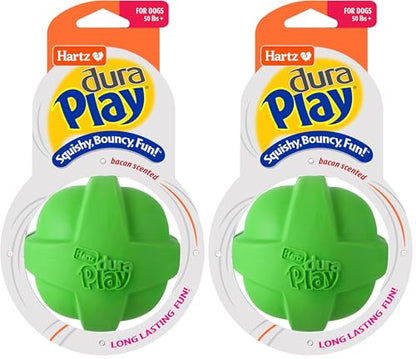Hartz DuraPlay Bacon Scented Dog Toys, Large 1 Count, Colors May Vary (Pack of 2) - size: 2 Count, style: Large Ball