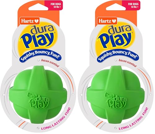 Hartz DuraPlay Bacon Scented Dog Toys, Large 1 Count, Colors May Vary (Pack of 2) - size: 2 Count, style: Large Ball