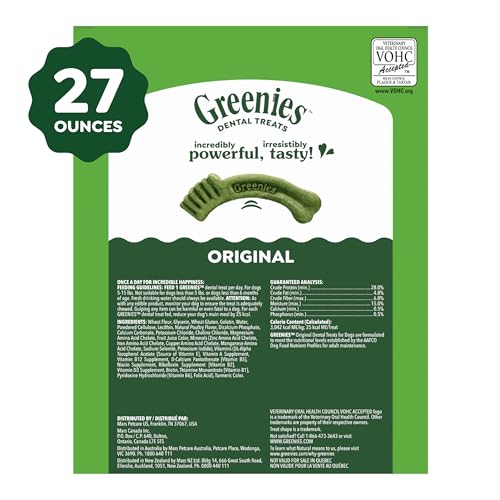 Greenies Veterinarian-Recommended Adult Natural Dental Dog Treats Teenie Size, Dog Dental Chews, Original Flavor, 27 oz. Pack, 96 Count - size: 96 Count (Pack of 1)