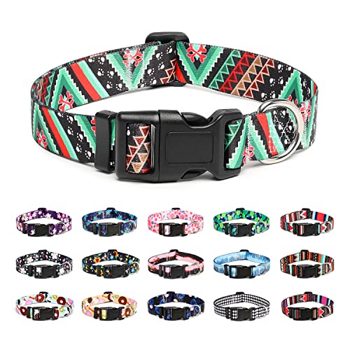 Mercano Adjustable Dog Collar - Special Design Patterns, Soft Nylon Comfortable Durable Pet Collar for Small Medium Large Dogs (XS, Ethnic Green) - color: Ethnic Green, size: Extra Small