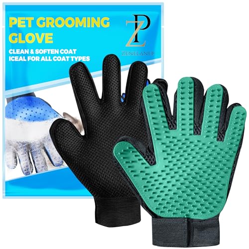 Upgrade Pet Grooming Gloves, Grooming Gloves for Dogs, Cats, Rabbits & Horses with Long and Short Hair, Efficient Pets Hair Remover Mittens - 1 Pair (Green) - color: Green