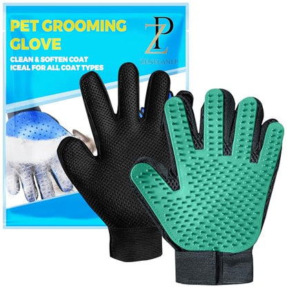 Upgrade Pet Grooming Gloves, Grooming Gloves for Dogs, Cats, Rabbits & Horses with Long and Short Hair, Efficient Pets Hair Remover Mittens - 1 Pair (Green) - color: Green