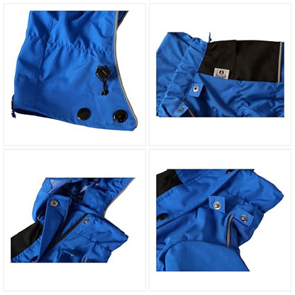 LOVELONGLONG Waterproof Dog Raincoat with Removable Hood – Outdoor Full Body Dog Jacket, Windproof Snowproof Shell Suit – All Season Pet Rain Gear Blue XS - color: Blue, size: XS (Back 10.5")