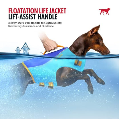 Tuff Pupper Dog Life Jacket | High Buoyancy Dog Swim Vest with Rescue Handle | Adjustable Secure Fit | Reflective Safety Trim | Pet Flotation Jacket for Swimming Boating Kayaking (Blue/Yellow, XXS) - size: XX-Small