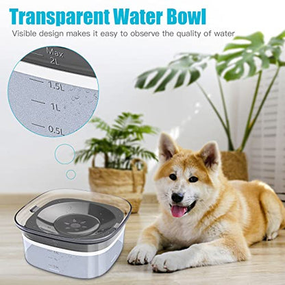 UPSKY 70oz Dog Water Bowl 2L No Spill Dog Bowls Large Capacity Spill Proof Slow Water Feeder, No Splash Pet Water Dispenser Vehicle Carried Travel Slow Drinking Bowl for Messy Drinkers - color: Gray, size: 2 L