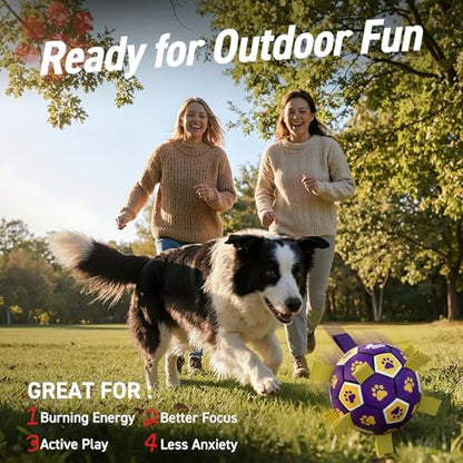 QDAN Dog Ropes Toys, Soccer Ball with Straps, Dogs Water Toy, Durable Dog Balls for Small Medium Breed（6 Inch） - color: Purple Yellow, size: 6 Inch