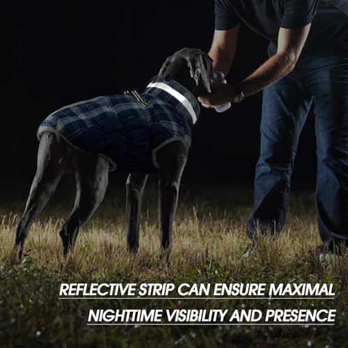 FUAMEY Dog Coat for Small Dogs,Waterproof Dog Winter Jacket with Harness Built in Puppy Cold Weather Coats Reflective Pet Vest with Zipper Warm Fleece Dogs Snowsuit Windproof Blue Plaid XS - color: Blue Plaid, size: XS(chest:14in)