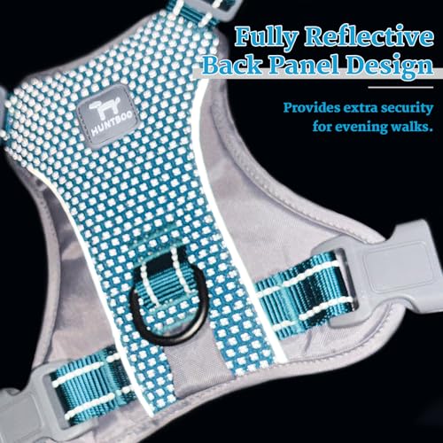 Huntboo No-Pull Dog Harness, Fully Reflective Vest with 2 Leash Clips, No-Choke, Adjustable, Breathable & Durable for Small, Medium & Large Dogs Walking, Training, Running (Teal Blue, L) - color: Teal Blue, size: Large (Pack of 1)