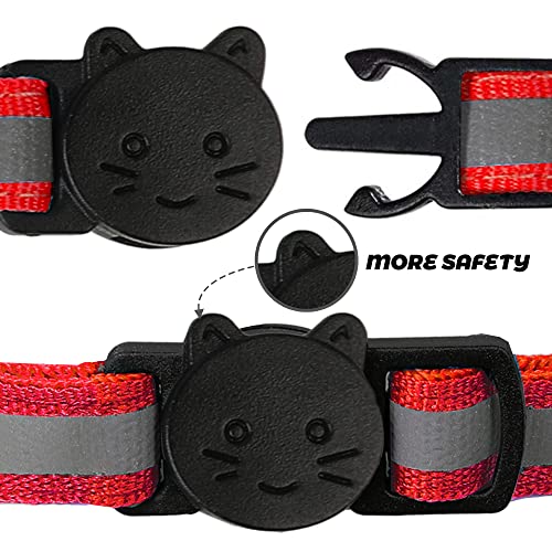 2 Pack Reflective Cat Collar Breakaway with Bell,Personalized Kitten Collars,Adjustable Safety Buckle Collar for Male Cats Girls & Boys (Red) - color: Red