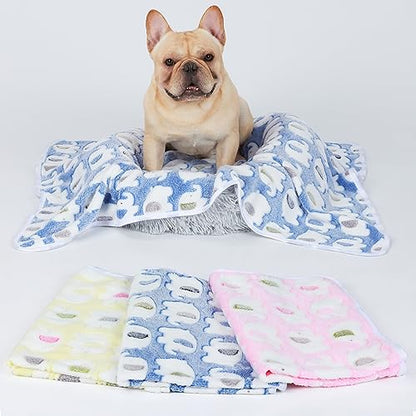 1 Pack 3 Blankets Super Soft Fluffy Premium Cute Elephant Pattern Pet Blanket Flannel Throw for Dog Puppy Cat Blue/Pink/Yellow Small(23x16 inch) - color: Blue/Pink/Yellow, size: 23x16 inch (Pack of 3)