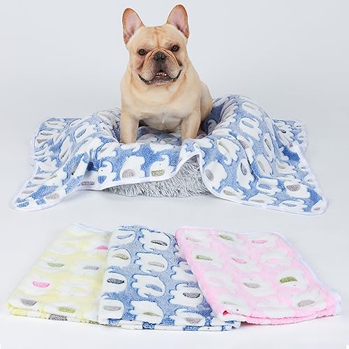 1 Pack 3 Blankets Super Soft Fluffy Premium Cute Elephant Pattern Pet Blanket Flannel Throw for Dog Puppy Cat Blue/Pink/Yellow Large(41x31 inch) - color: Blue/Pink/Yellow, size: 41x31 inch (Pack of 3)
