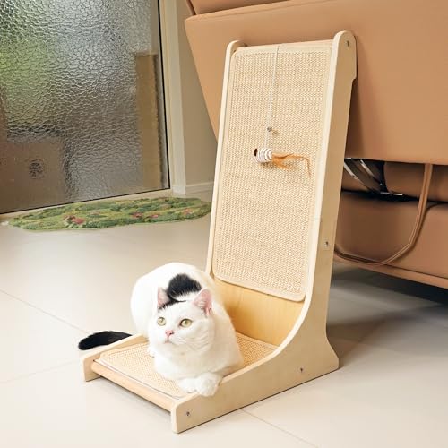 PETKARAY Sisal Cat Scratcher, Upright Cat Scratch Pad Wall Mounted, Vertical Scratching Post Alternative, L Shape Scratching Board 105° - color: 105°, size: Large