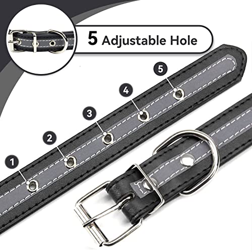 PETCARE Reflective Dog Collar with Cute Paw Rivet Studded Funny Soft PU Leather Adjustable Puppy Dog Collars for Small Medium Large Dogs Cats (Black,Large) - color: Black, size: L( Neck 11.81"-14.17")