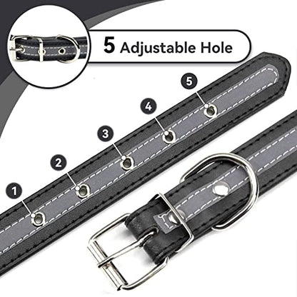 PETCARE Reflective Dog Collar with Cute Paw Rivet Studded Funny Soft PU Leather Adjustable Puppy Dog Collars for Small Medium Large Dogs Cats (Black,XX-Large) - color: Black, size: XXL( Neck 17.71"-20.86")