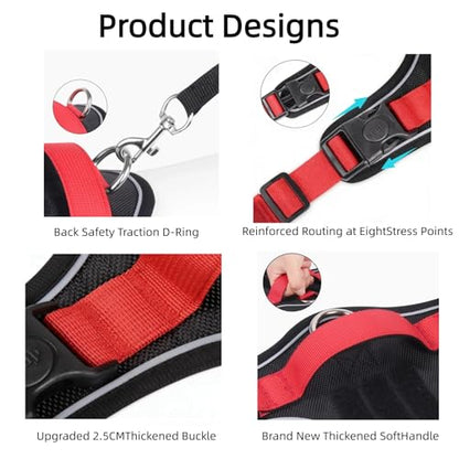 Chesoon Tactical Dog Harness No Pull Reflective with Leash LED Lamp Durable Pet Vest Breathable Handle Adjustable Black M - color: Black, size: M