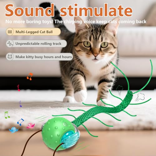 Giociv Interactive Cat Toys for Bored Cats, with Chirping, Centipede Motion Wake-up Super Motor Cat Ball on Rug