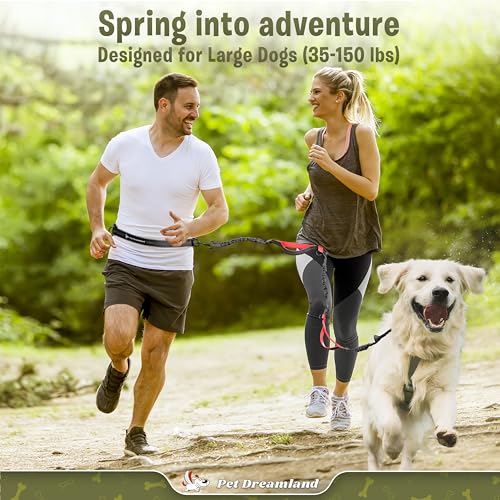Exquisite Hands Free Dog Leash for Large Dogs. Ultimate Comfort & Freedom for Running, Walking, Hiking. Premium Quality, Durable & Versatile Waist Leash. Your Dog Will Love It. - color: Black & Red