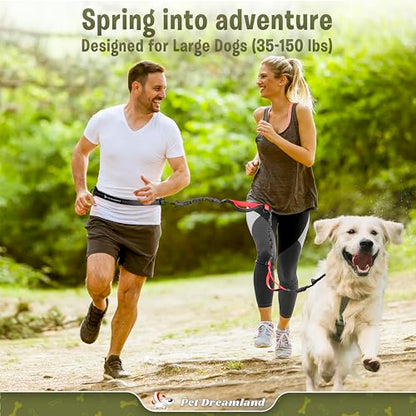 Exquisite Hands Free Dog Leash for Large Dogs. Ultimate Comfort & Freedom for Running, Walking, Hiking. Premium Quality, Durable & Versatile Waist Leash. Your Dog Will Love It. - color: Black & Red