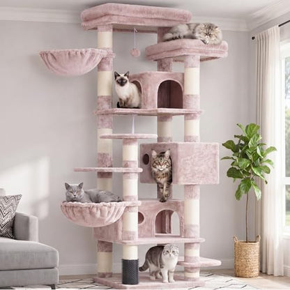 Hey-brother Cat Tree, 74 inches Multi-Level XL Large Cat Tower for Indoor Cats with Three Cat Condos, Two Large Top Decks and Cat Hairbrushfor Kittens, Cats and Pets,Muchroom MPJ035-MMU - color: Muchroom