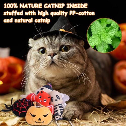 FOIMAS Halloween Catnip Toys,Pumpkin Ghost Catnip Toy Chew Bite Toy for Cat Interactive, Pack of 6 - color: multi