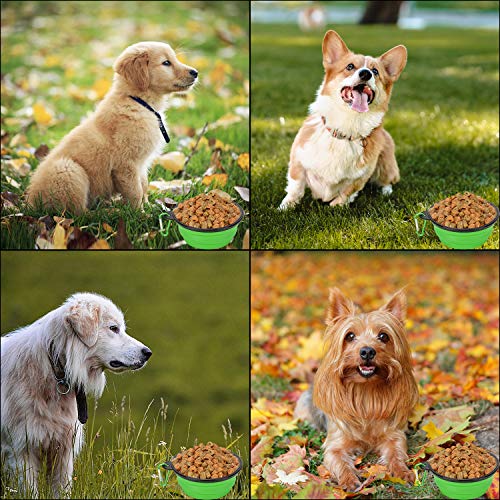2 Pack Large Size Collapsible Dog Bowl, Food Grade Silicone BPA Free, with Carabiner Clip Foldable Expandable Cup Dish for Pet Cat Food Water Feeding Portable Travel Bowl (Purple & Green)